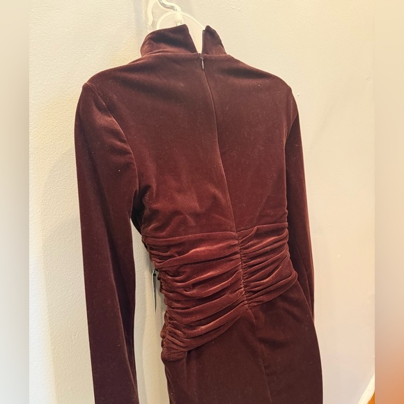 Express Velvet Ruched Mock Neck Mini Dress - XS - chocolate brown - Picture 10 of 11